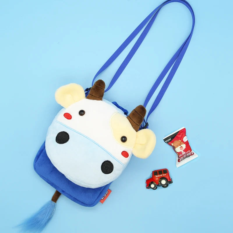 Cute Cow School Bags Soft Plush Cartoon Animals Backpacks For Baby Boys Girls Crossbody Shoulder Bag Children Messenger Pouch