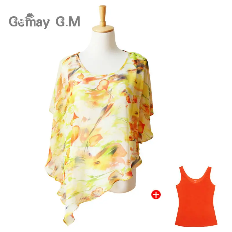 Blusas femininas de chiffon, blusas de chiffon para mulheres, novas camisas casuais de manga curta com estampa floral para mulheres, tops sexy