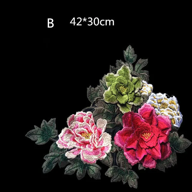 Peony Embroidered Sewing On Patch Flower 3D Patch Stickers For Clothes Badge Sewing Fabric Applique Supplies