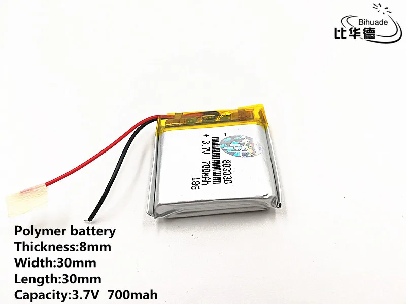 

10 шт./лот хорошее качество 3,7 в, 700 мАч, 803030 полимерная литий-ионная/литий-ионная батарея для игрушек, портативное зарядное устройство, GPS,mp3,mp4