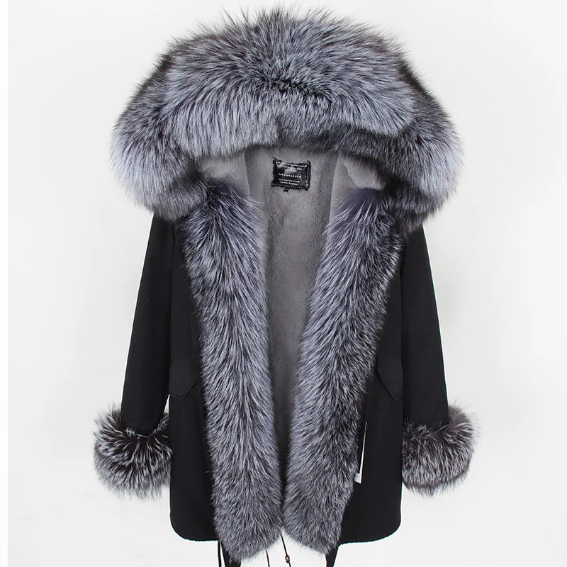 

Maomaokong faux fur lined with cotton fur park natural fox fur collar warm casual fur jacket winter coat