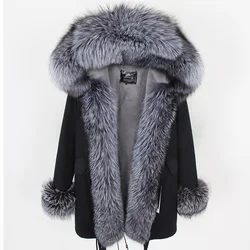 Maomaokong faux fur lined with cotton fur park natural fox fur collar warm casual fur jacket winter coat