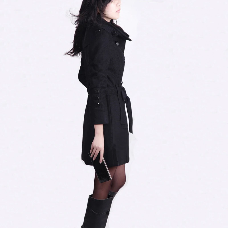 2024 Autumn And Winter Fashion Slim Waist Large Size Woolen Coat Long Woolen Coat Windbreaker Jacket Female Tie W665