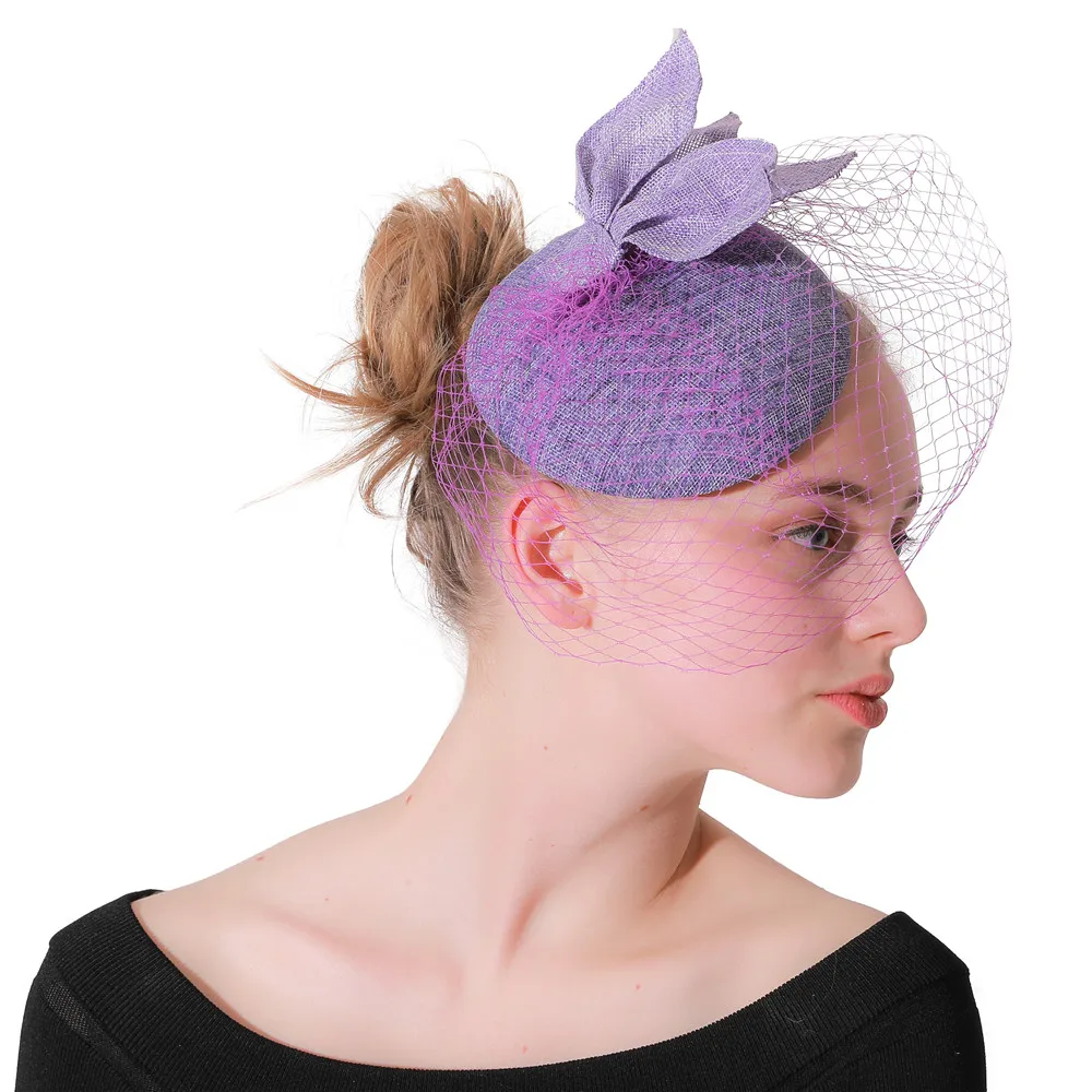 

Lavender Imitation Sinamay Fascinators Hat with Veiling for Kentucky Derby Wedding Party Races Event NEW ARRIVAL 16 Color Select