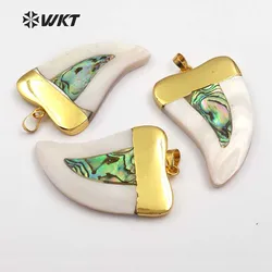 WT- P666 Stylish jewelry charm  natural shell horn pendant  gorgerous shell horn pendant  with gold color on top