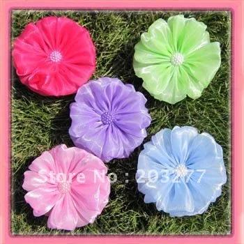 5colors for your choose 31/2\'\' shiny  organza mesh big silk flower