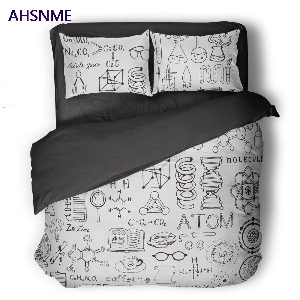 

AHSNME GEEK Chemical Formula Quilt cover Set White + Black Bedding Set Carbon + Oxygen equals Carbon Dioxide Customized King Bed