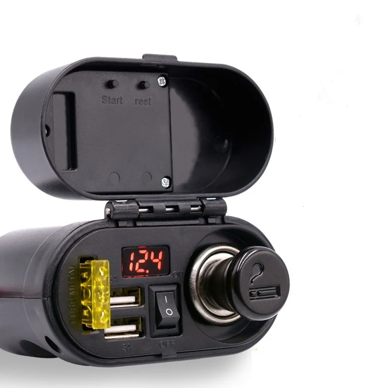 Motorcycle waterproof Cigarette lighter USB multi-function mobile phone charger voltage timetable display