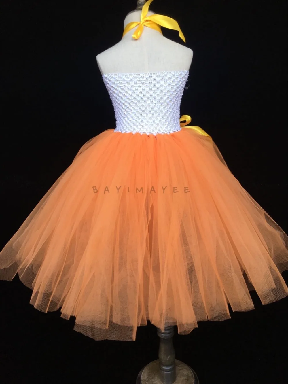 Baby Girls Orange Flower Tutu Dress Kids Crochet Tulle Dress Ball Gown with Ribbon Bow and Headband Children Wedding Party Dress