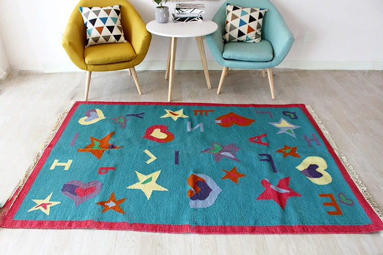 India Kilim Blue Kilrim Kids Wool Hand Book Cartoon Lovely Bedroom A Living Room Tea Table Carpet