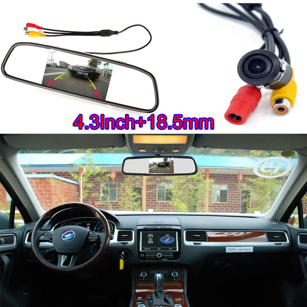 

18.5mm CCD Car Reverse Rear View Buckup Camera Drilling Accessories & Car LCD Rearview Mirror Monitor 4.3Inch