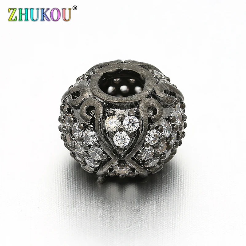 13*10mm Handmade Brass Cubic Zirconia European Spacer Beads for DIY Jewelry Findings Accessories, Hole: 5mm, Model: VZ16