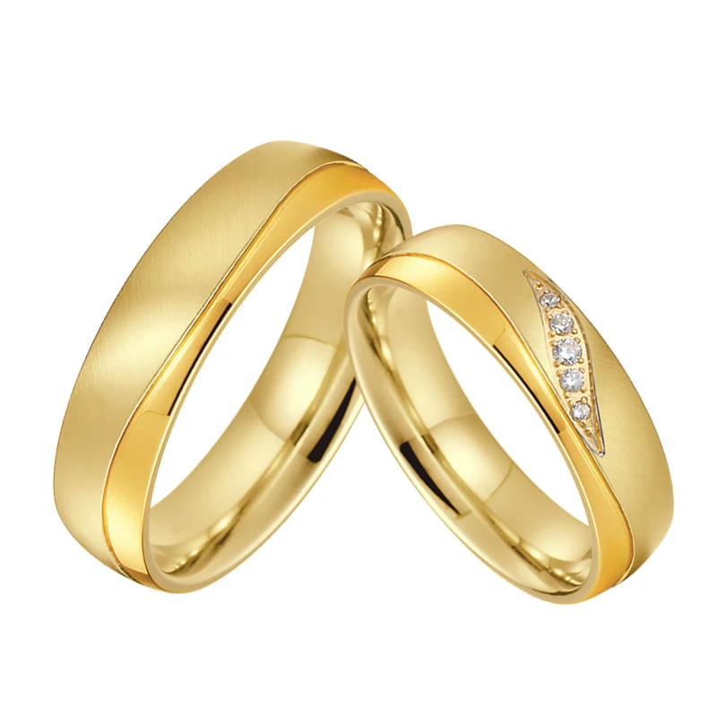 Alianzas de matrimonio, anillos de boda de promesa de Color dorado para parejas, conjunto de joyería de acero inoxidable de titanio para hombres y mujeres