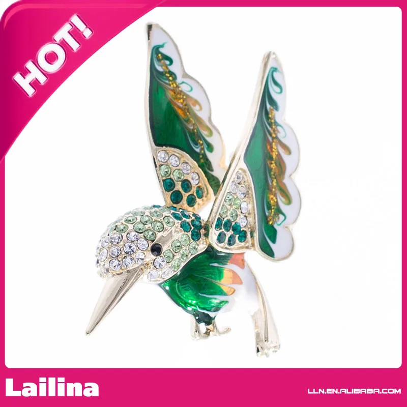 

Green Red Bird Hummingbird Brooch Pins for Women Crystals Jewelry Accessories