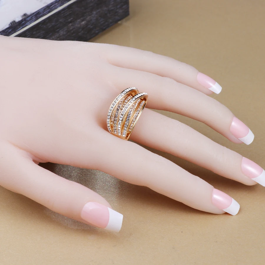 Kinel Hot Vintage Antique Multilayer Ring For Women Mosaic AAA Zircon Crystal Gold Color Double X Ring Finger Luxury Bijoux