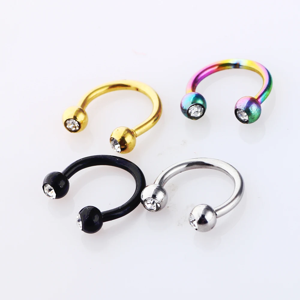 JUNLOWPY Anodized Nose Rings Surgical Steel Body Jewelry Crystal Sexy Piercing Hoop horseshoe Daith  Tragus Earring Women Men