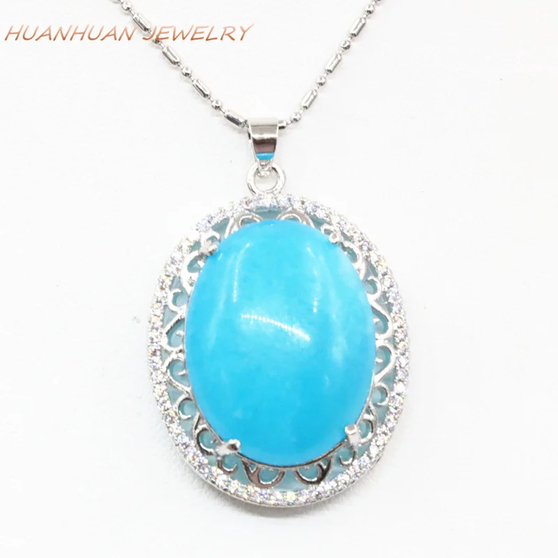 High Grade 25x33mm Stainless Steel Pendant Zircon Blue Natural Stone Jades Chalcedony Chain Necklace Pendants Diy Jewelry B3313