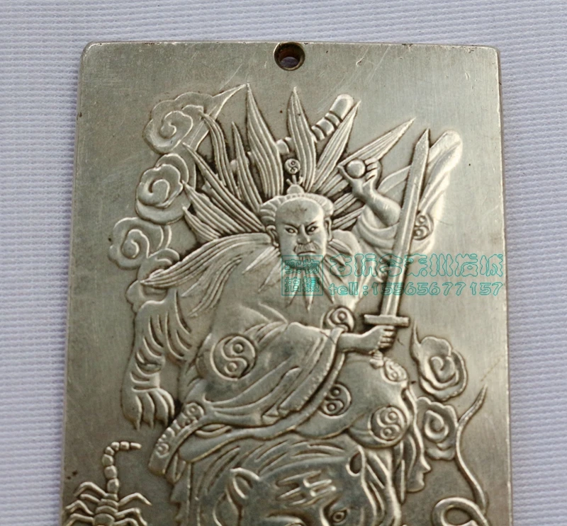 Chinese tibet Silver Bullion thanka Fengshui The gods abolish poison statue necklace pendant metal handicraft