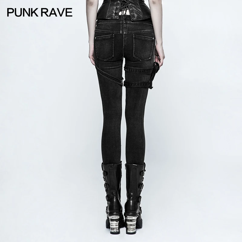 Punk rave New Women tight black rock heavey metal sexy Punk Skinny Jean pants K295