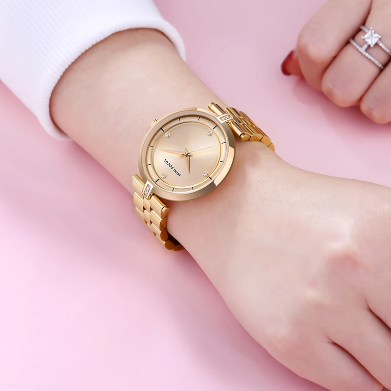 MINI FOCUS Women\'s Business Quartz Watches Stainless Steel Waterproof Wristwatch Lady Woman Relogios Masculino Clock 0120Rose