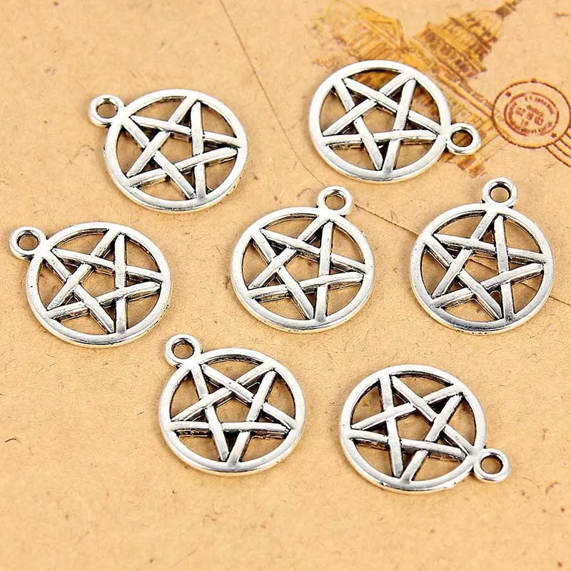 50Pcs Antiek Zilver Kleur Pentagram Star Lichtmetalen Charms Voor Ketting Hangers Armband Bevindingen Diy Sieraden Maken 18x20mm