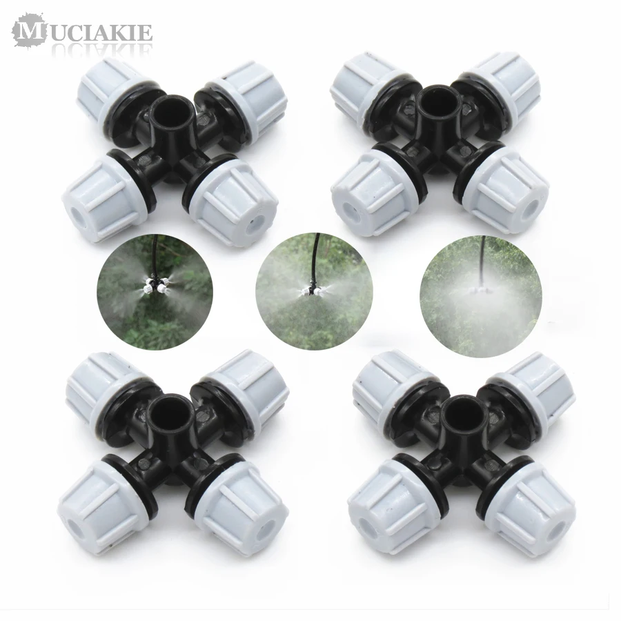 MUCIAKIE 10PCS Greenhouse Humidifier Misting Cross 4-Outlet Atomization Nozzle Atomizing Sprinkler for Plant Irrigation Fittings