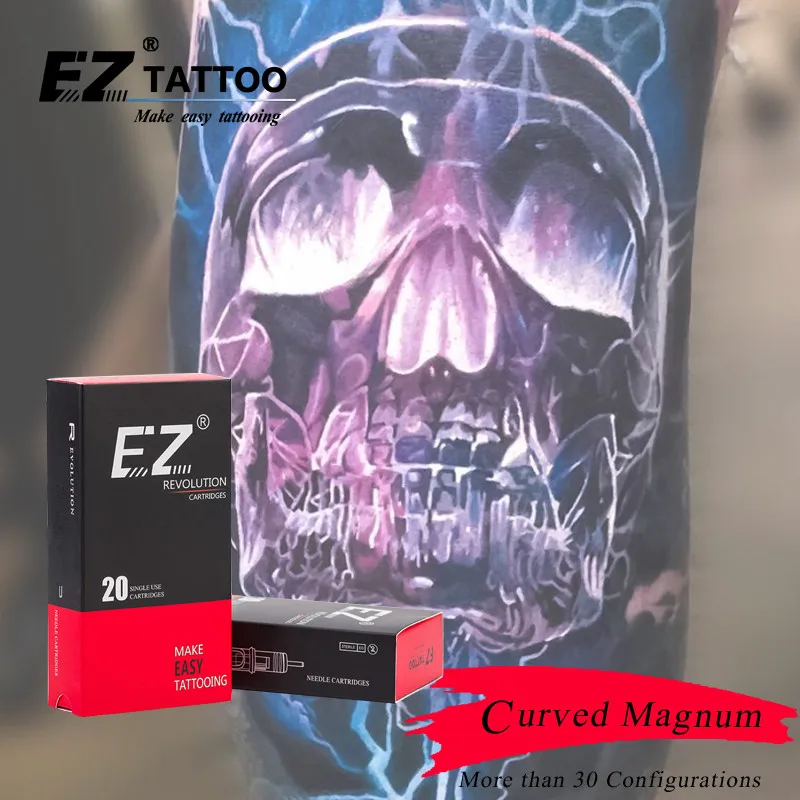 Иглы для татуировки EZ Revolution Cartridge Needles изогнутые (круглые) Magnum # 10 0,30 мм для системной тату-машины и ручки 20 шт./кор.