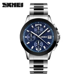 SKMEI 9126 Luxury Full Stainless Steel Watch Men Business Casual Quartz Watch Sport Stopwatch Waterproof Men Wristwatches New