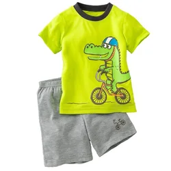 Baby Boy's Green Crocodile Clothes Set, Crianças Bike Camisetas, Ternos, Roupas Infantis, 100% Algodão Tops, Calcinhas, 2, 3, 4, 5, 6, 7 anos