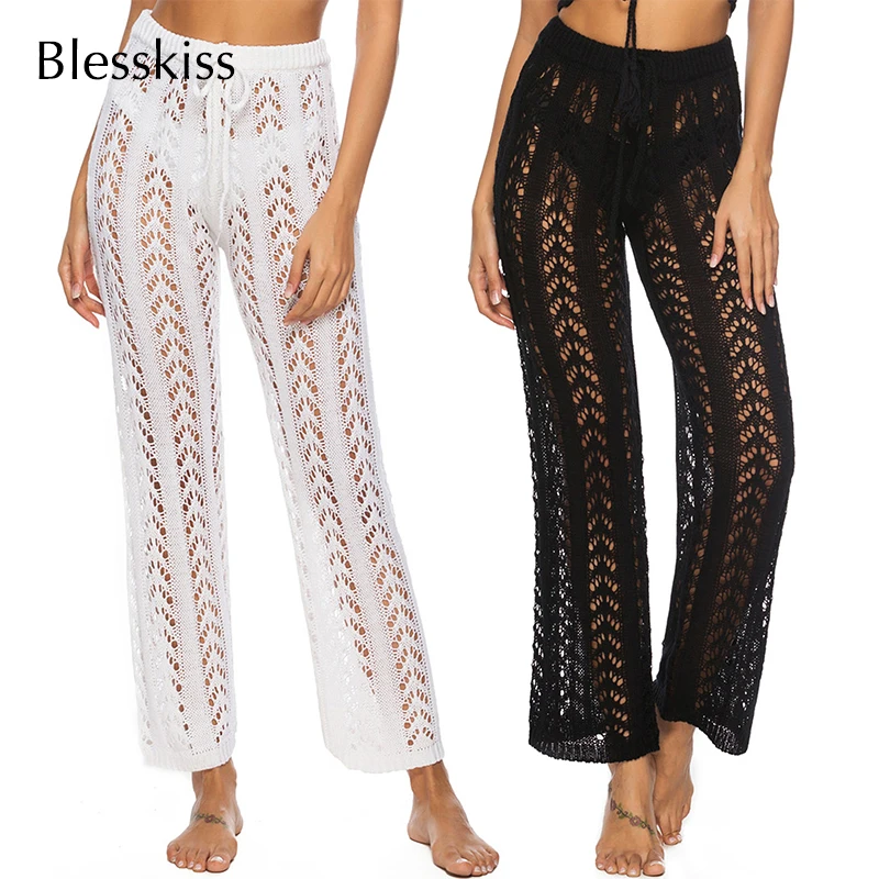 

Blesskiss Crochet Beach Pants Cover Up Women Sexy Summer Long Lace Bikini Bathing Suit Swimwear Coverups Swim Wear Beachwear