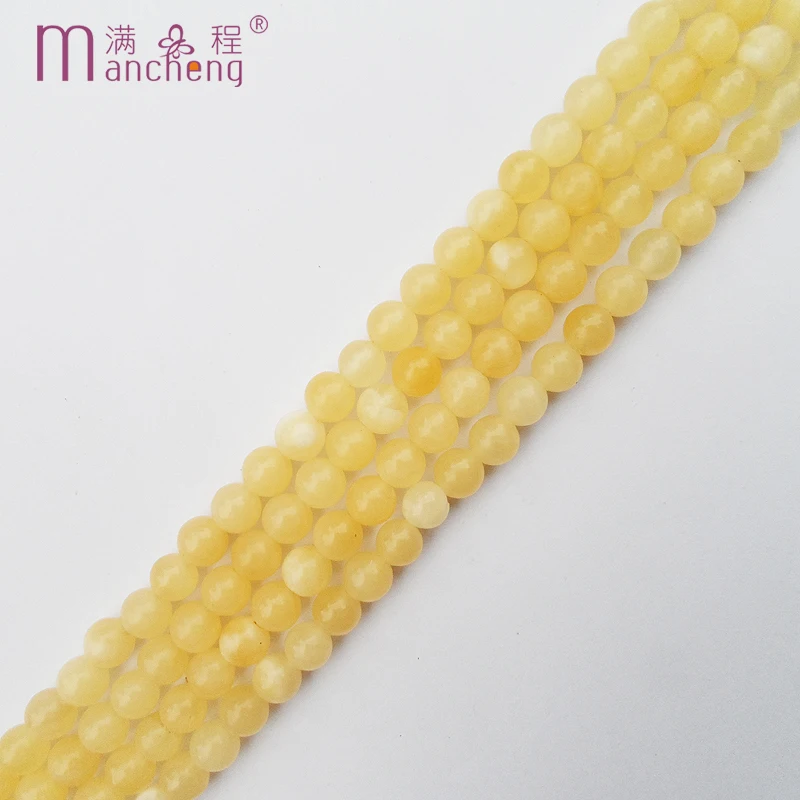 tiki  2 rupee item Natural Stone 6MM Light Yellow Jade beads Fine round Topaz Jade Loose Beads For jewelry making 60-62 bead