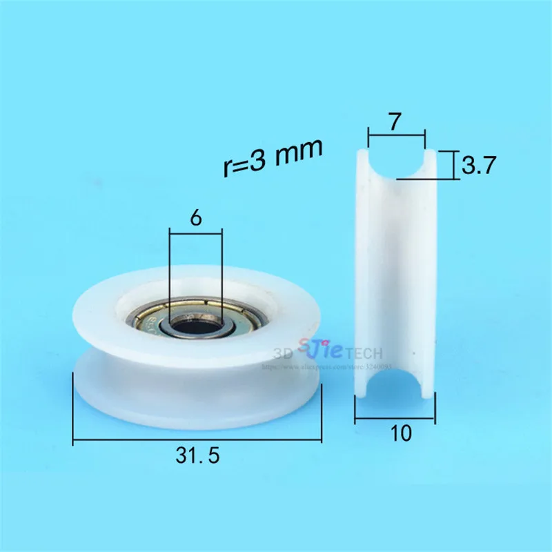 1pcs 6*31.5*10mm U grooves wire wheels for door/ Window/ furniture disinfectant cabinets, nylon covered plastic bearing pulley