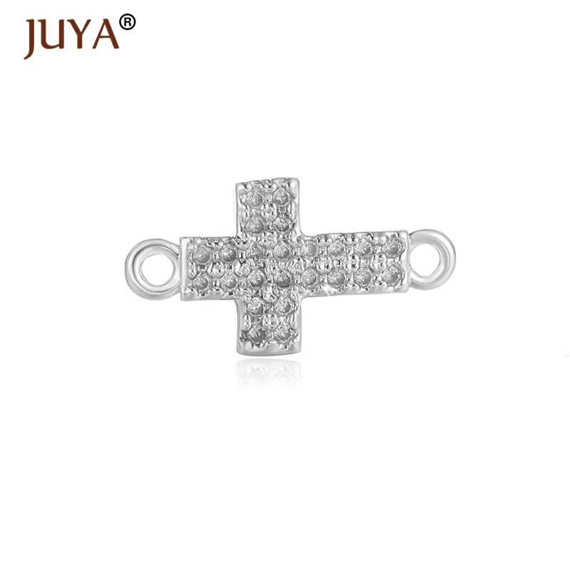 Supplies For Jewelry Wholesale Micro Pave Zircon Rhinestone Cross Charms For Jewelry Making Bracelet Crosses Connectors