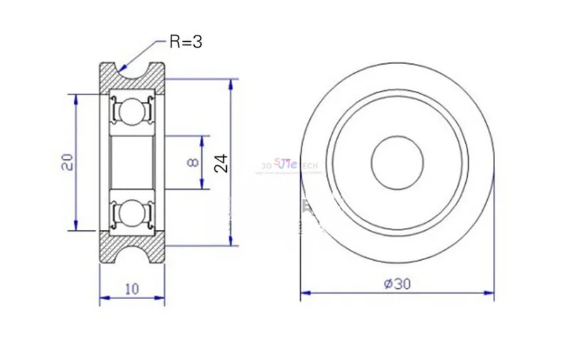 1pcs U 8*30*10mm U grooves, rubber bearing pulley POM 608, black / white to choose for door and window drawer pulley