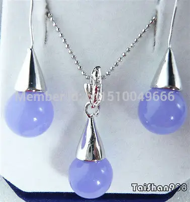 Hot sale FREE SHIPPING Purple jade   Silver Pendant Necklace Earrings