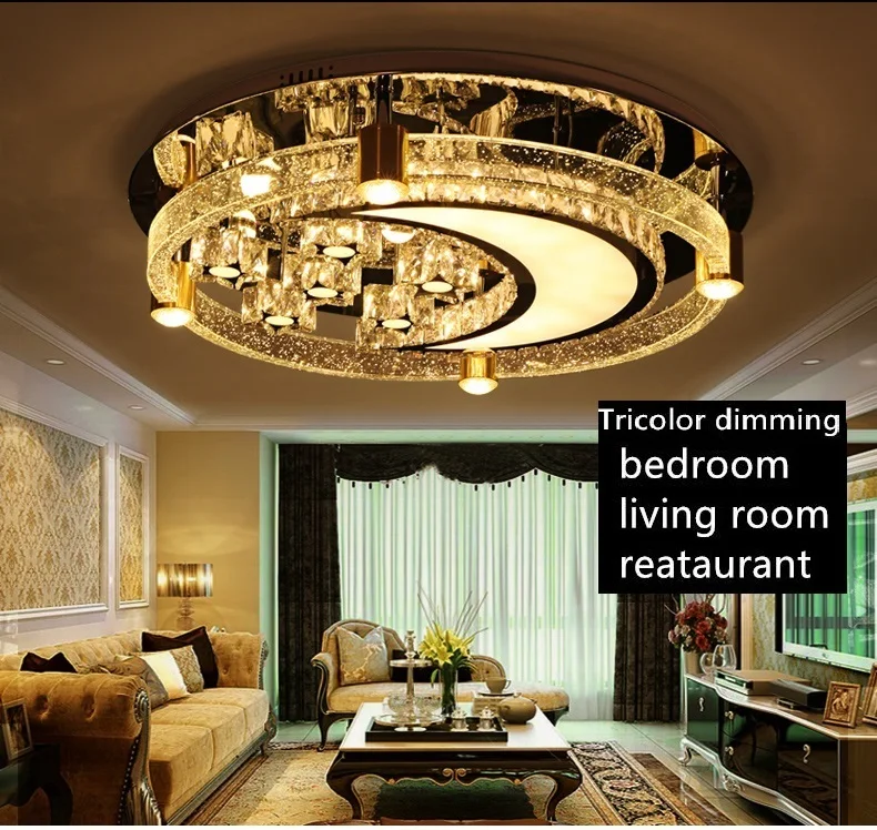 

IWHD Bedroom Crystal Ceiling Lights For Living Room Moon shaped Modern Ceiling Lamp Round Lampara Techo Home Lighting Fixtures