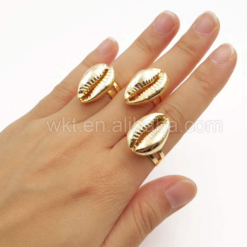 Imagem -06 - Cowrie Shell Anel para as Mulheres Charme Full Gold Trim Encontrar Jóias Alta Qualidade Presente Acessórios Wt-r13418k Natural