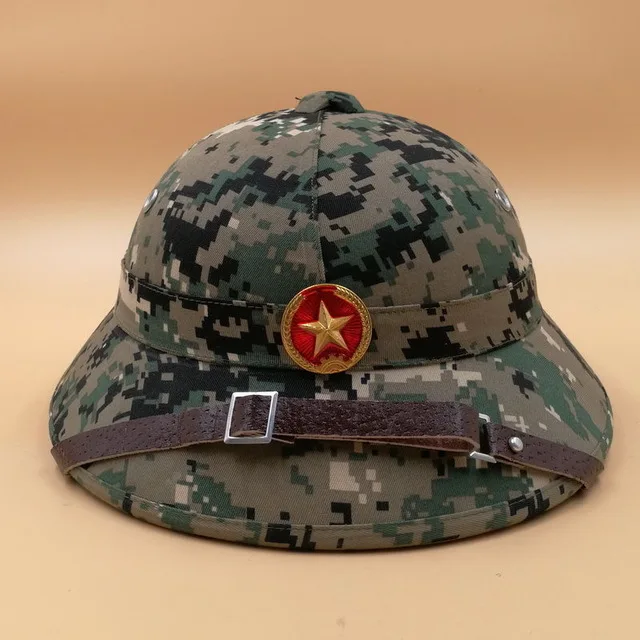 

VIETNAM ARMY HAT NVA VIETCONG VC PITH HELMET EXPLORER CAMO CAMOUFLAGE CAP WITH STAR