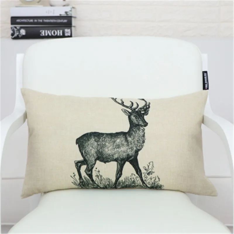 Rectangle decorative Home Textile Deer Cushion Cover Lumbar Pad Almohada Soft Seat Car Linen Suit Cushion Pillowcase 30x50cm