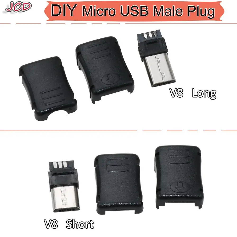 JCD New Micro USB Male Connector Male Micro USB Jack 2.0 5PIN 5 pin Plug Socket V8 With Plastic Cover For Kinds of DIY