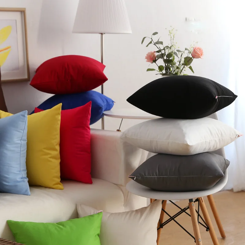 Canvas Pillow Covers Jelly Color Pink Red Yellow Orange Blue Gray Green Solid Cushion Cover  Home Decorative 45x45cm/60x60cm