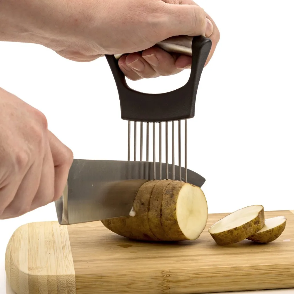 Free Shipping Onion Holder For Slicing|Full Grip Handle|SAFETY SHEATH INCLUDED|Potato Cutter|Odor Eliminator|Onion Peeler(00253)