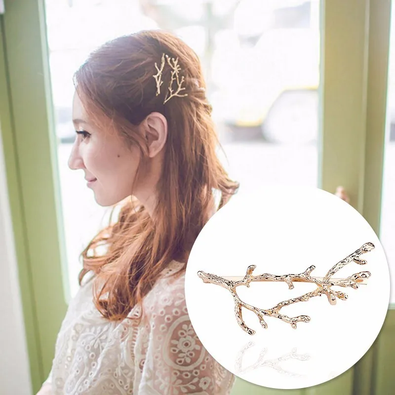 Trendy Plant Hairpin Clip For Women Vintage Tree Branches Enamel Wedding Hair Jewelry Accessories Metal Tiara Drop Shipping