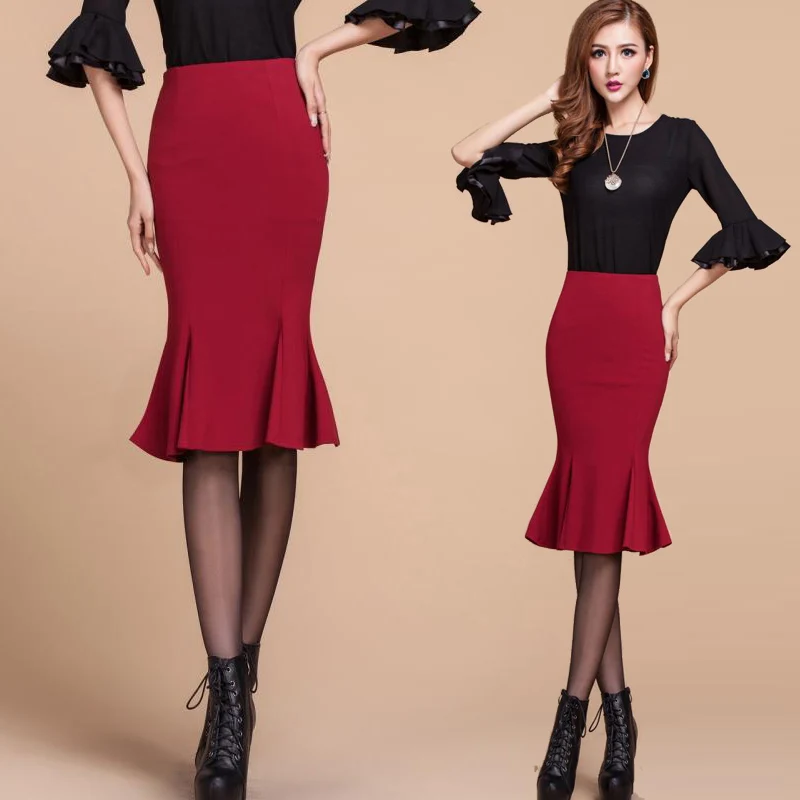 

Spring Autumn Women Package Hip Ruffles Trumpet / Mermaid Skirt High Waist Irregular Pencil Skirts faldas mujer saia S-5XL