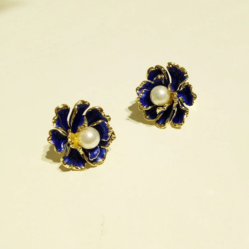 Fashion Earrings anti allergy Earrings ear clip high-grade female peony temperament folk style all-match Pearl Earrings