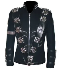 Michael Jackson BAD JACKET WITH SILVER EAGLE BADGES Punk Jacket Performance Collection