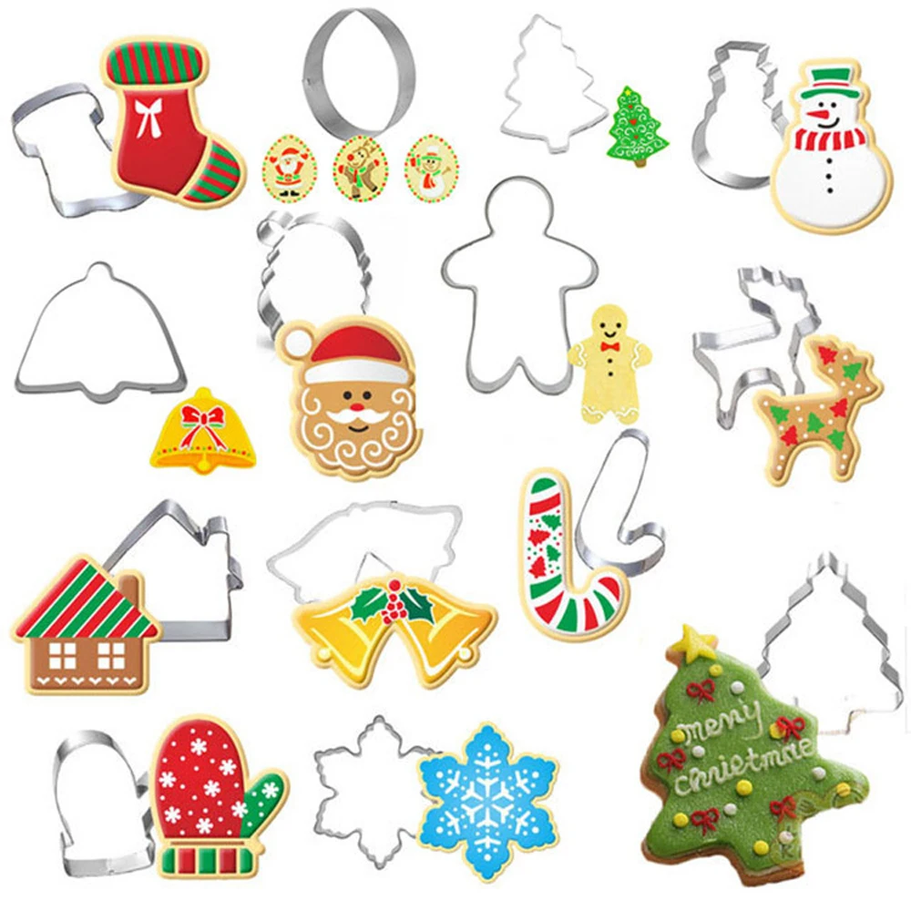 Stainless Steel Biscuit Mold Easter Cookie Cutter Baking Tool Xmas Theme Snowflake Santa Claus Gingerbread Man Cake Mould