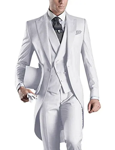 Custom Made Tailcoat Men Suit Classic White Groom Tuxedos Blazer Men Wedding Dinner Party Suits Bridegroom (Jacket+ Pant+Vest)