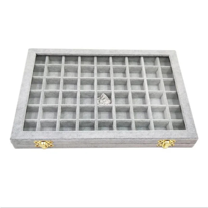 

310*220*28mm 8 color 54 Booths Velvet Carrying Case or trays with Acrylic Cover for jewelry the Tray Holder Storage Box Organize