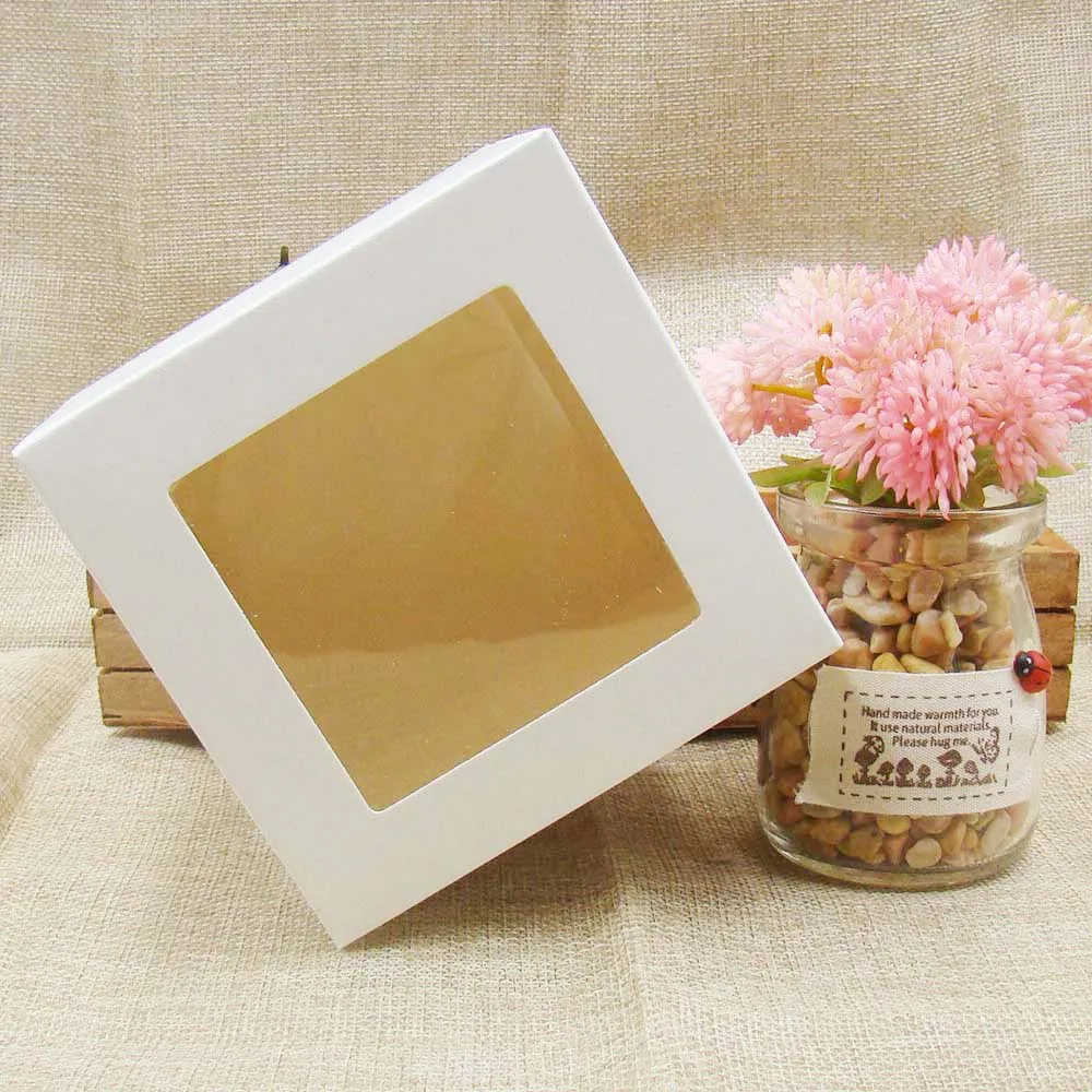 10*10*10m 3color white/black/kraft stock paper box with clear pvc window .favors display /gifts&crafts paper window packing box